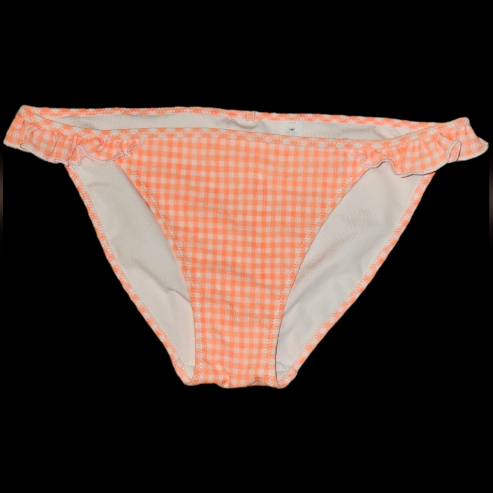 Aerie Pink And White Squers Swim Bottom Bikini Size M With Ruffles Accent On Sid